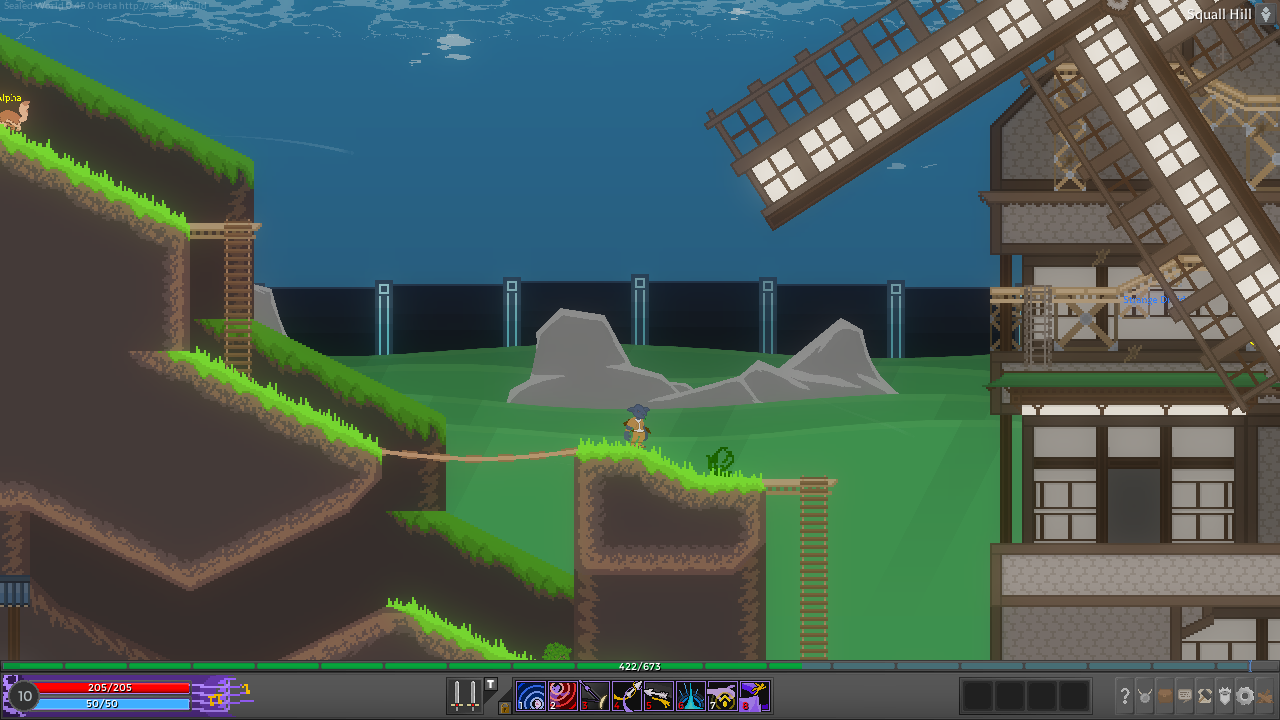 Game screenshot featuring a large windmill